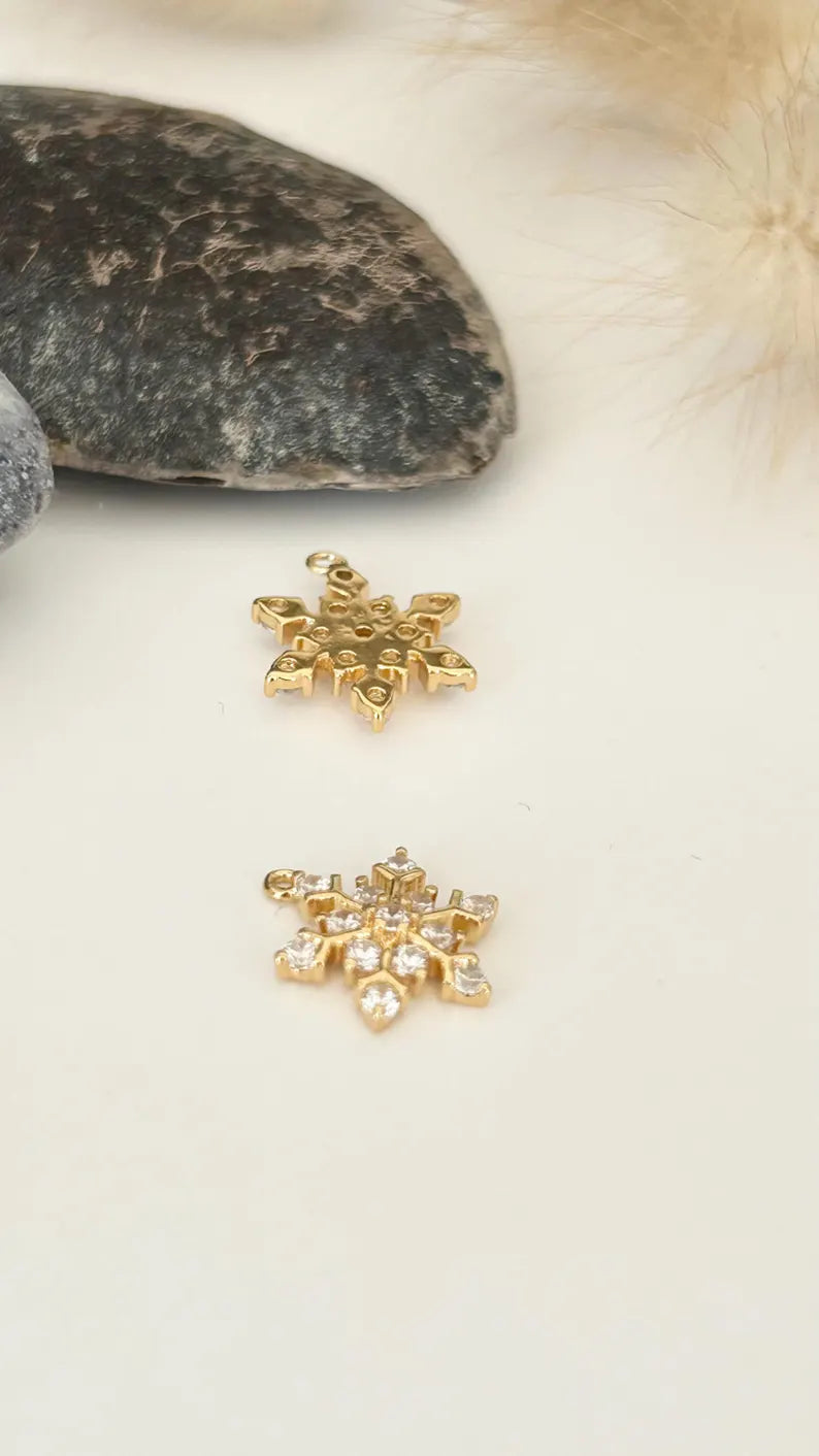 Flocon de neige 8mm / 13mm strass et plaqué or plaqué or 24 carats, étoile mer plaqué or 24 K, petits diamants zircon