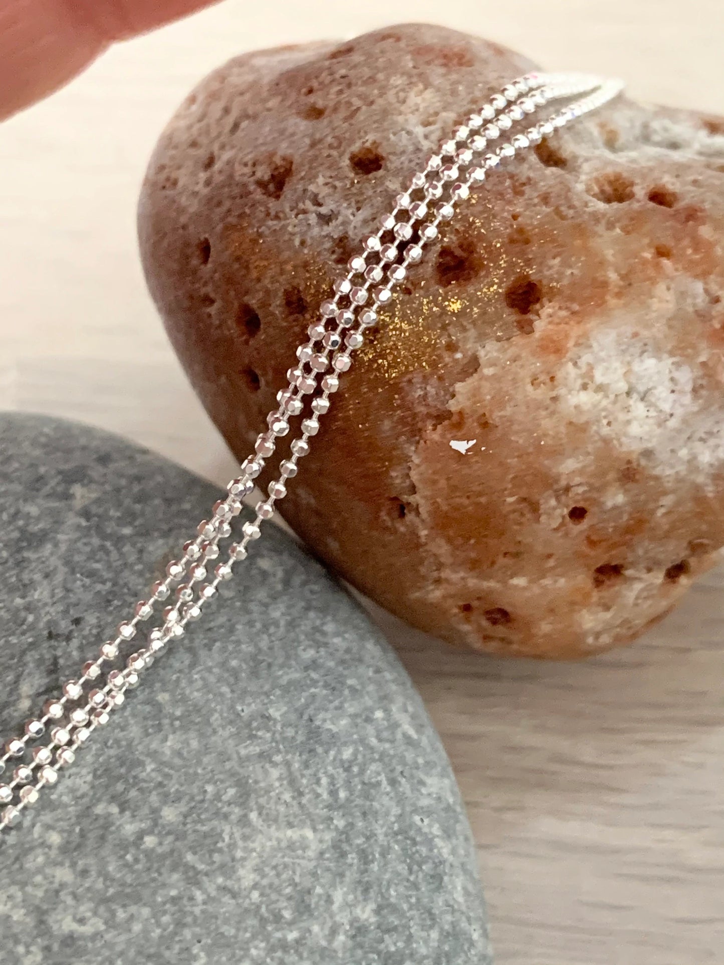 Chaîne boules facettées en argent 925 véritable 1mm, Morceau de chaîne bille diamantée en argent pur 925/1000