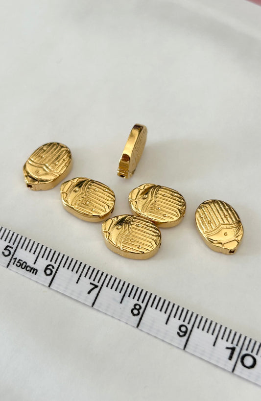 Scarabée 13x9,5mm doré, connecteur scarabée bombé plaqué or 24 carats