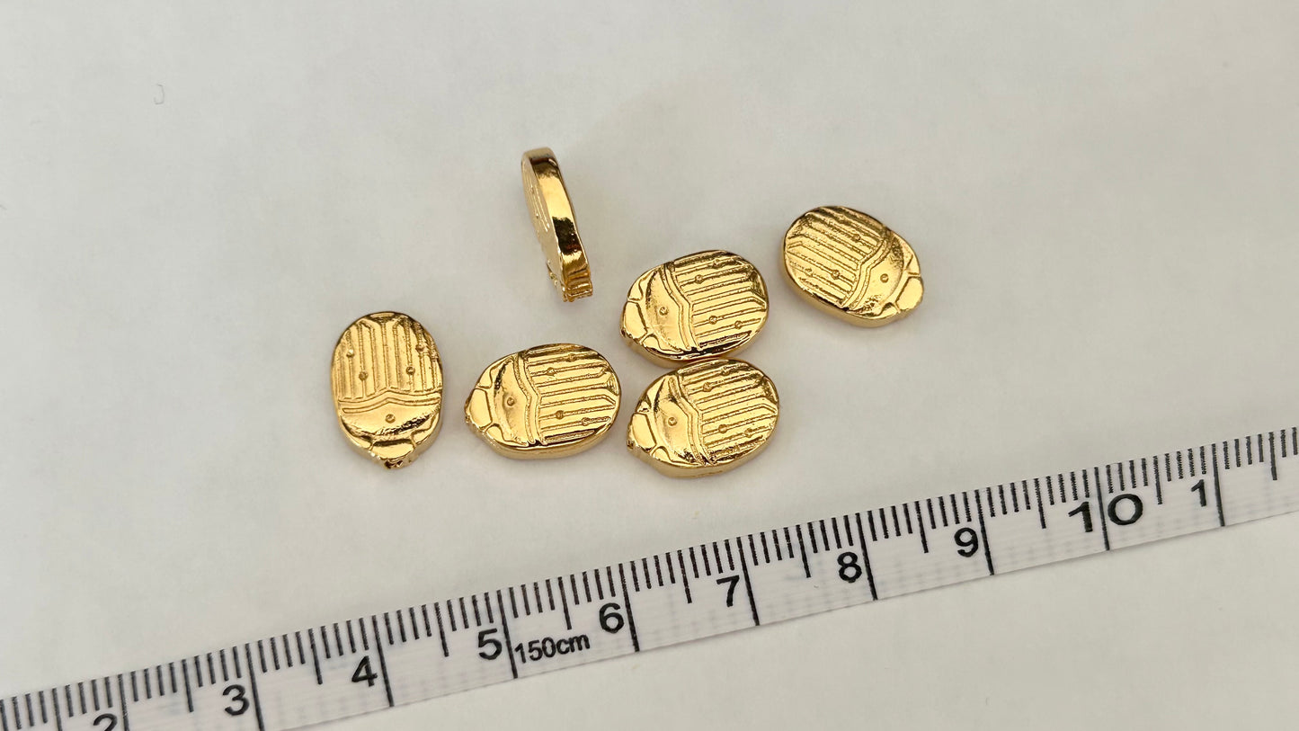 Scarabée 13x9,5mm doré, connecteur scarabée bombé plaqué or 24 carats