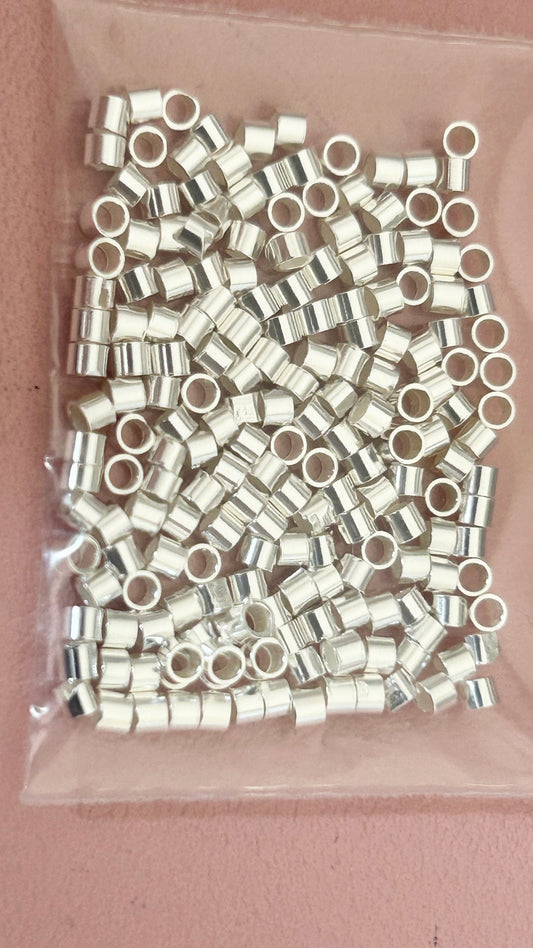 20 perles Tubes lisses à écraser 1,5x2mm en argent massif, rondelles argent véritable, Intercalaire heishi argent pur 925/1000 perles sertir