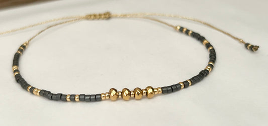 Bracelet Miyuki Anthracite et or