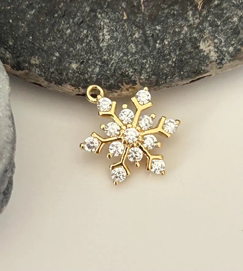 Flocon de neige 8mm / 13mm strass et plaqué or plaqué or 24 carats, étoile mer plaqué or 24 K, petits diamants zircon