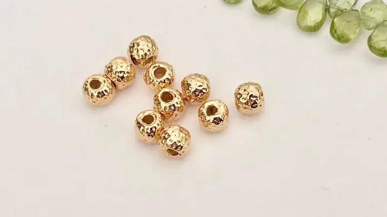 Perle Intercalaire ronde martelé, rondelle boule 4x5mm, plaqué or micro rondelle dorée, Heishi doré