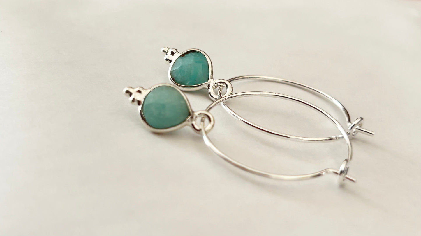 Créoles Amazonite véritable et Argent 925, boucles d'oreilles avec pierre naturelle
Amazonite