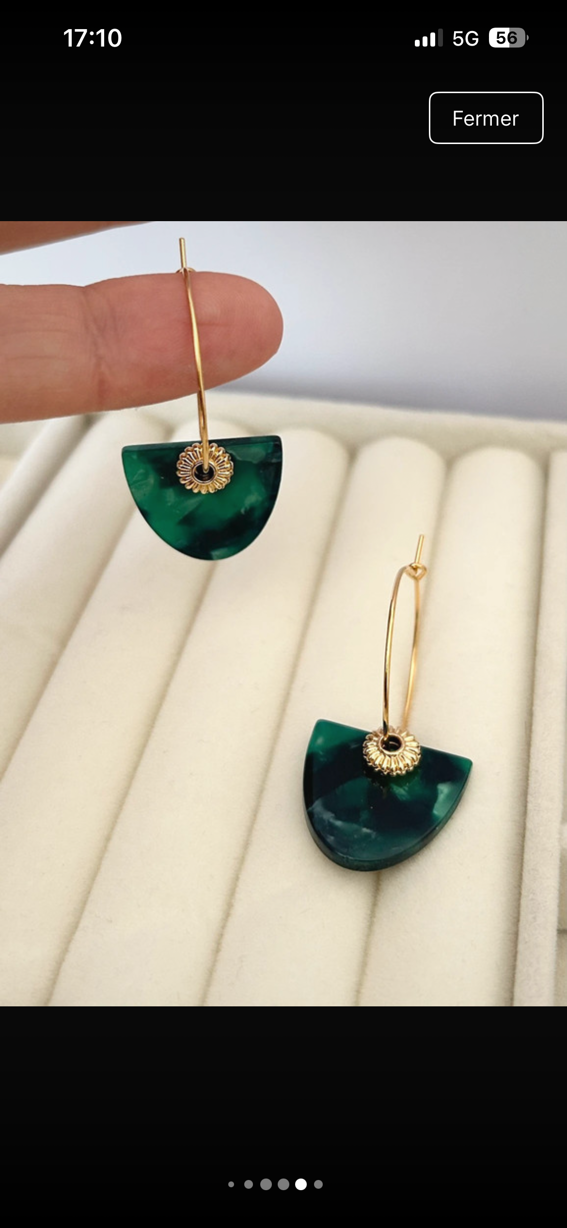 Boucles d'oreilles dorées et vertes, créoles plaqué or Français