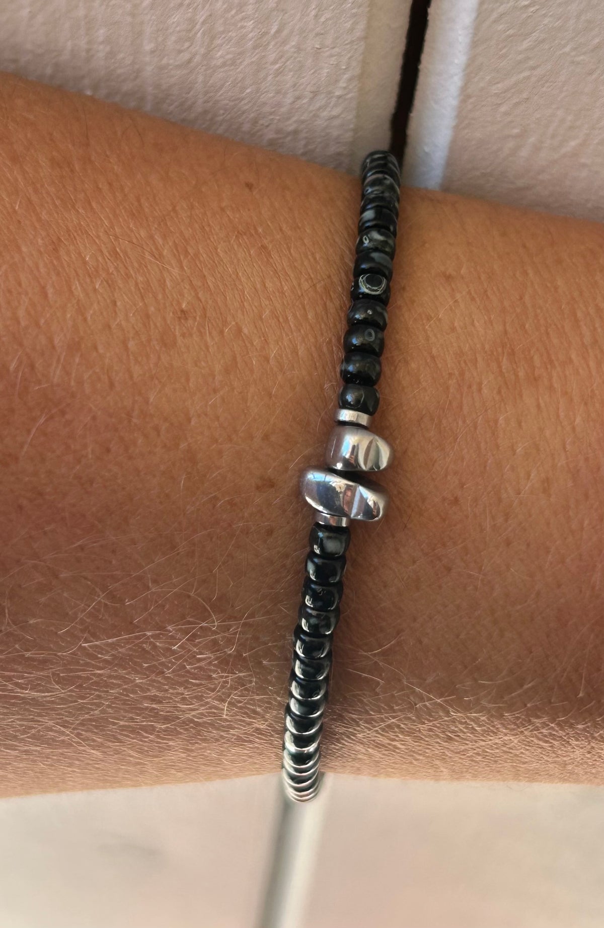 Bracelet homme perles argent et Miyuki noires