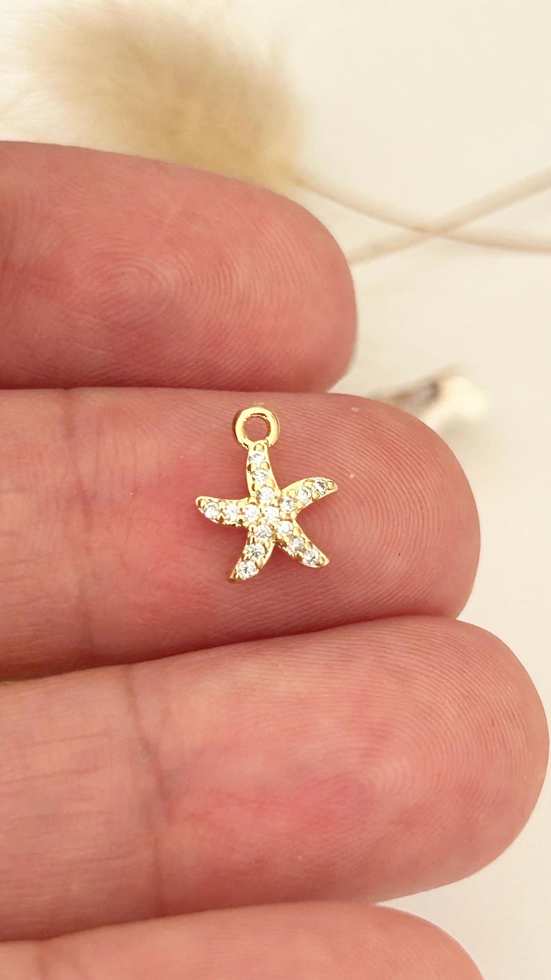 Étoile de mer 8mm strass et plaqué or plaqué or 24 carats, étoile mer plaqué or 24 K, petits diamants zircon