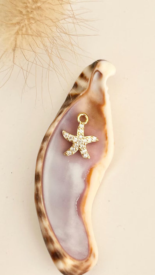 Étoile de mer 8mm strass et plaqué or plaqué or 24 carats, étoile mer plaqué or 24 K, petits diamants zircon