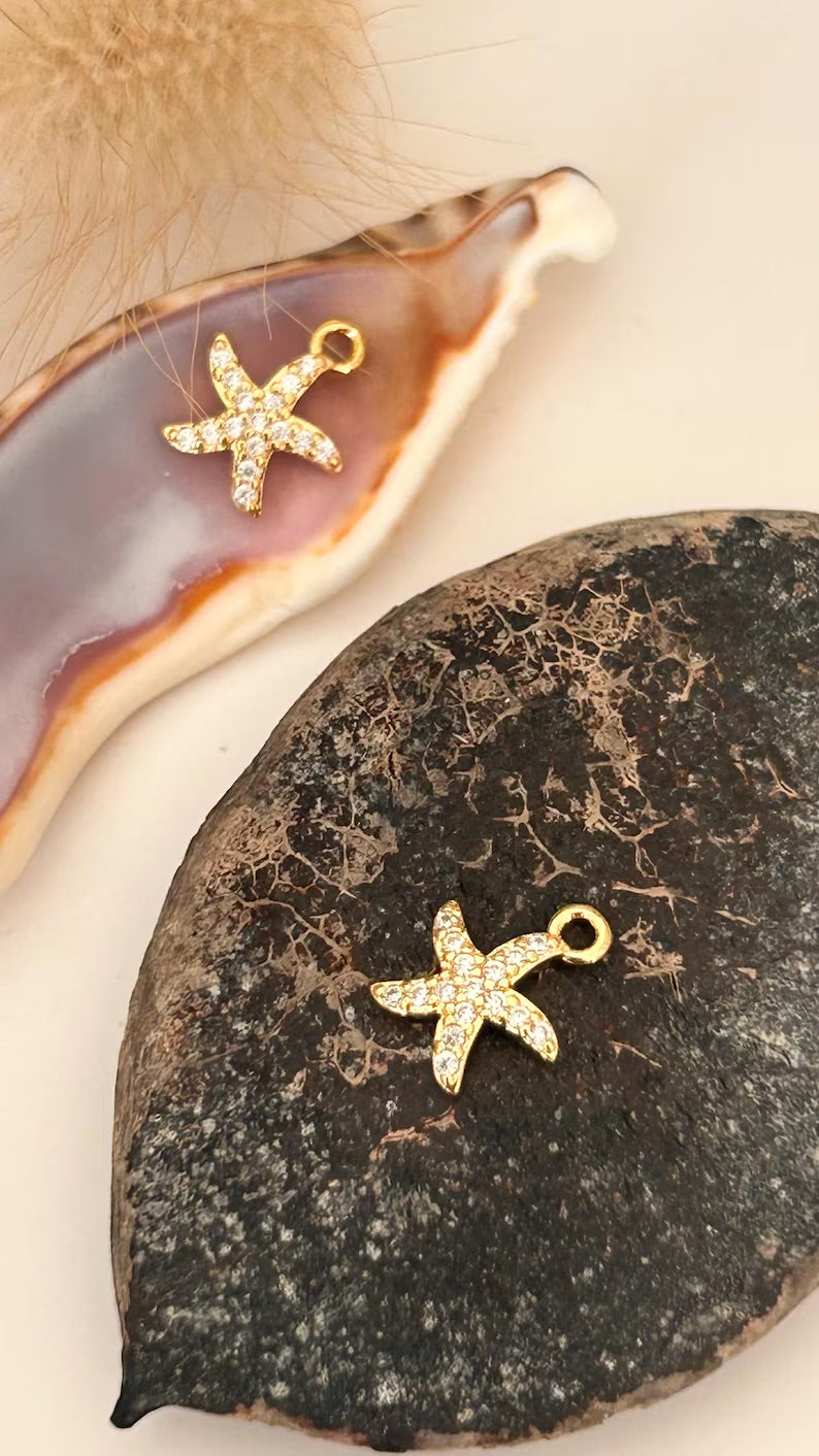 Étoile de mer 8mm strass et plaqué or plaqué or 24 carats, étoile mer plaqué or 24 K, petits diamants zircon