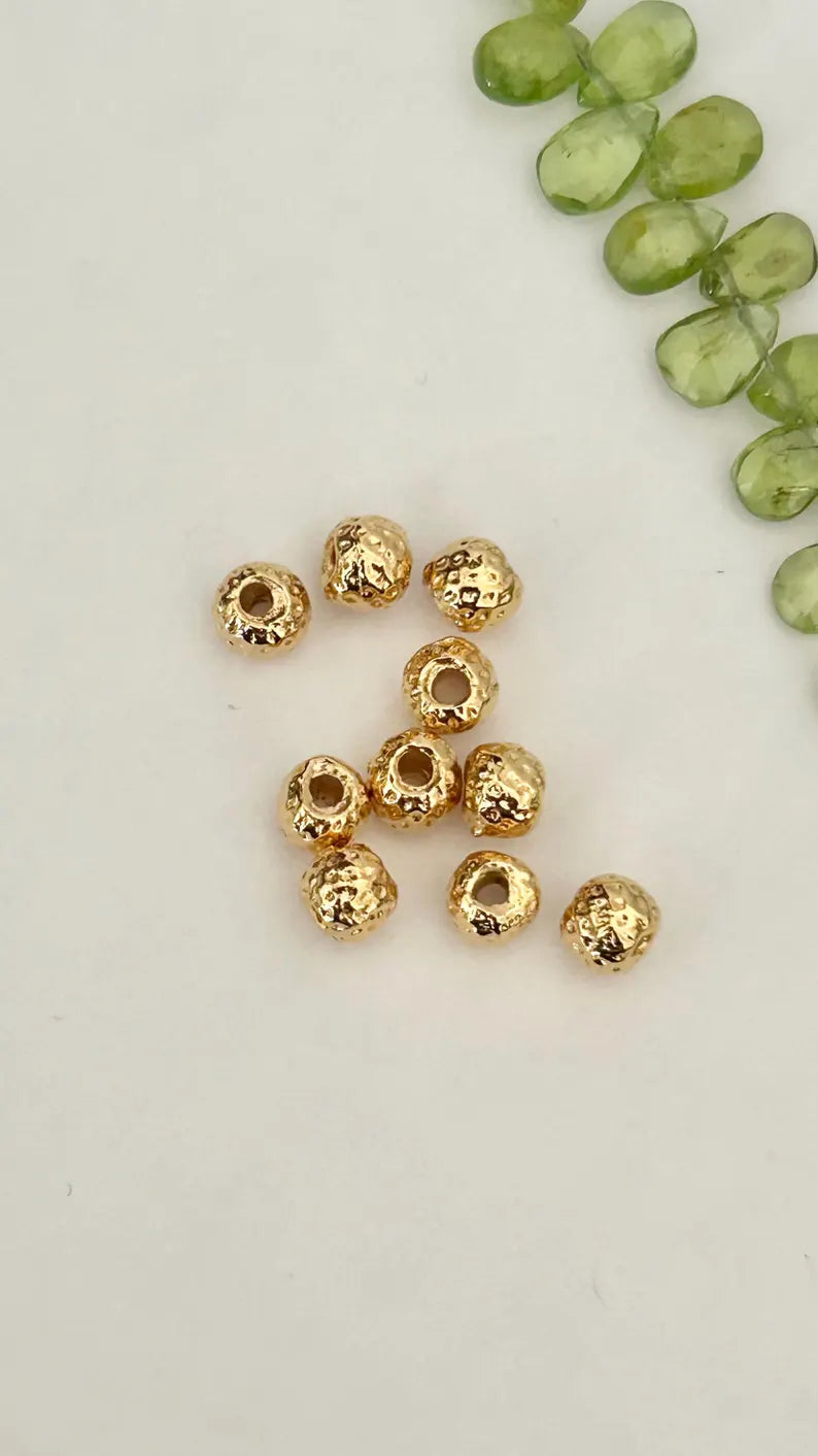 Perle Intercalaire ronde martelé, rondelle boule 4x5mm, plaqué or micro rondelle dorée, Heishi doré