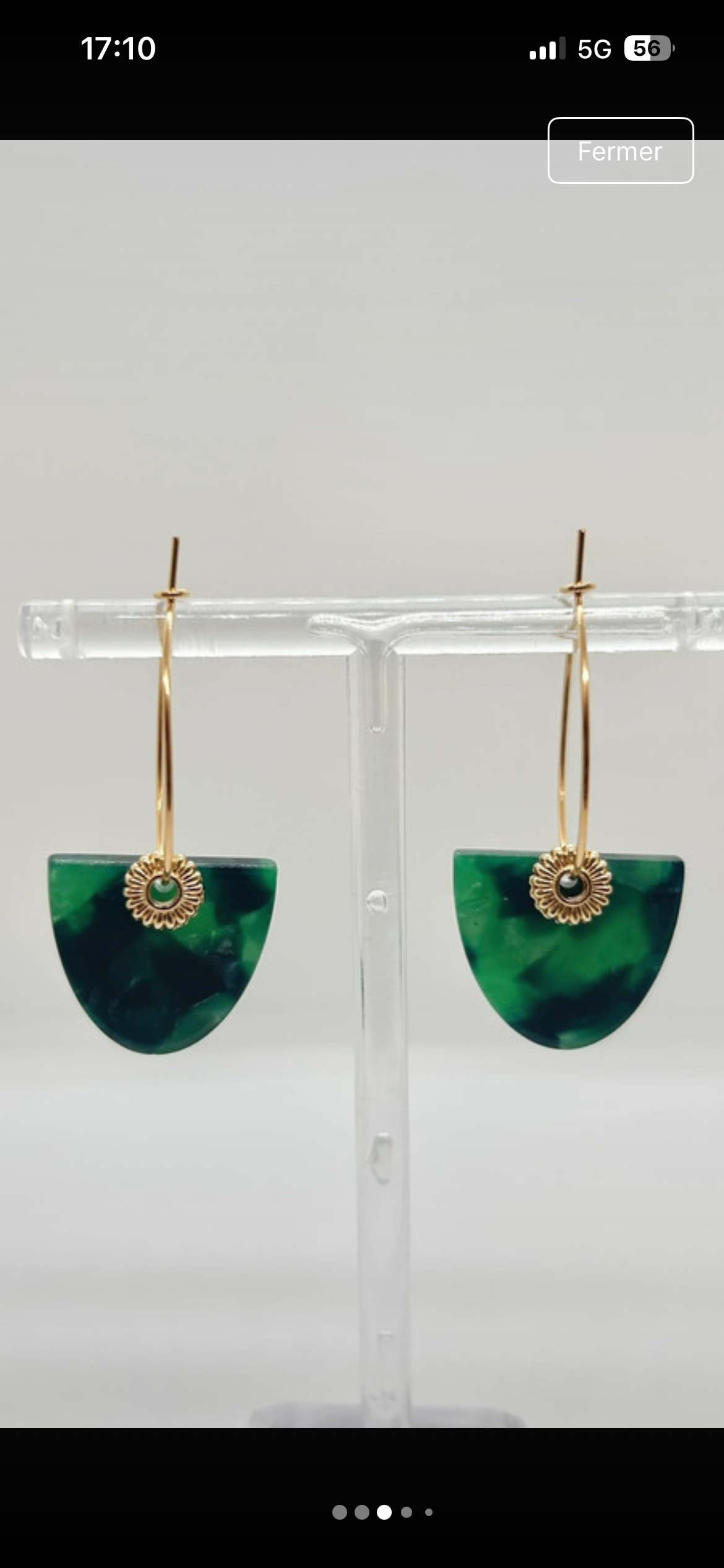 Boucles d'oreilles dorées et vertes, créoles plaqué or Français