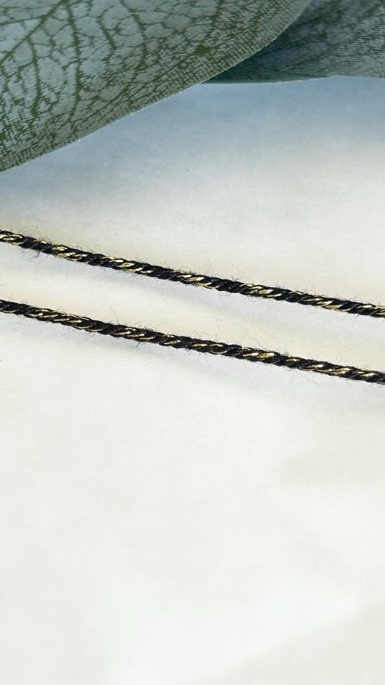 2 mètres fil coton et lurex 1mm, noir et doré, pour bracelet, collier, créations de bijoux ou macramé