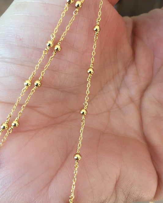 50 cm Chaîne Rosaire Boule 2 mm maille câble 1 mm plaqué or, morceau de chaîne pour confection collier, élégant et fin