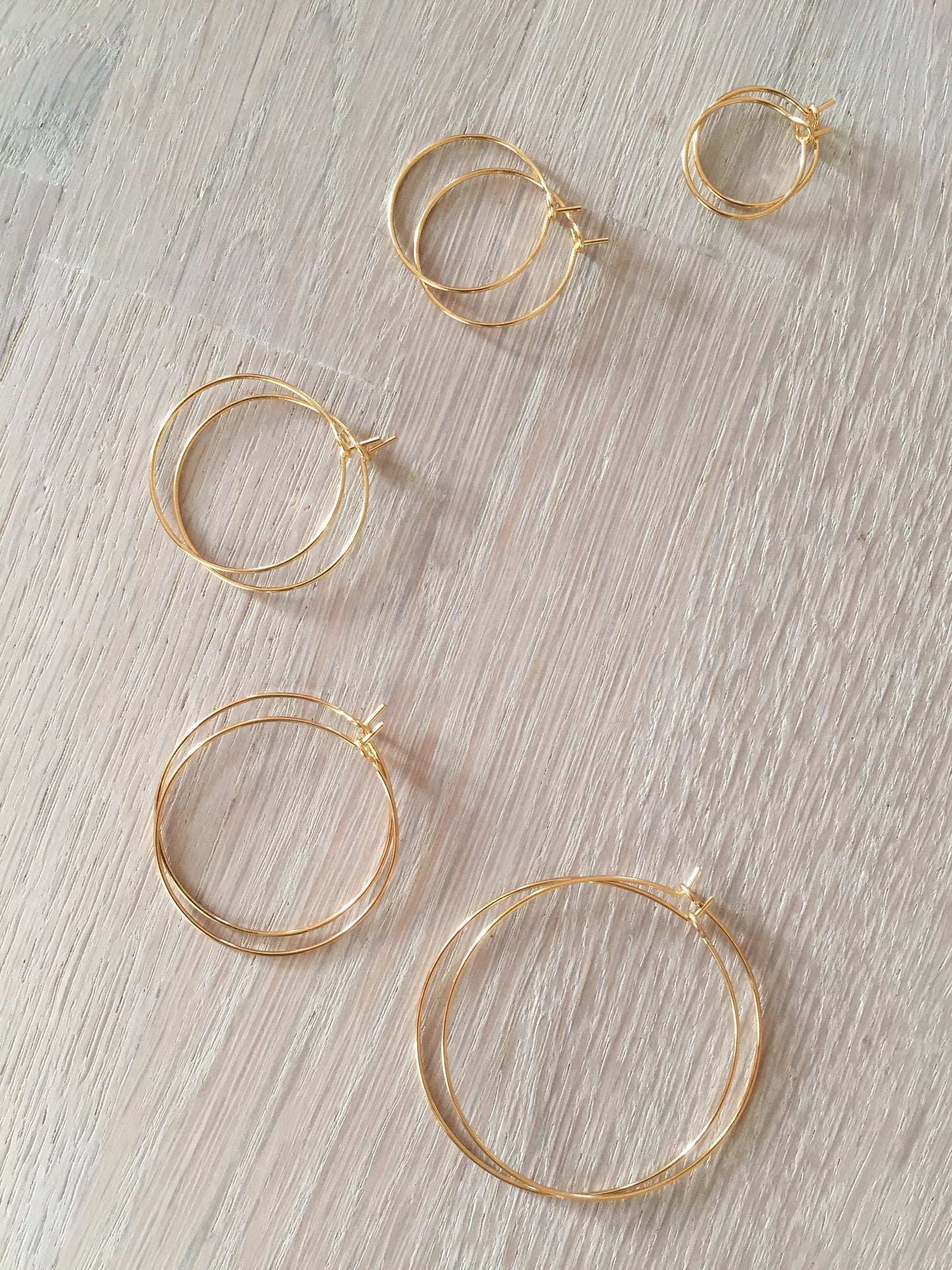 CRÉOLES 15 mm Plaqué Or 24K 1 micron hoops, anneaux dorés, paire boucles d’oreilles