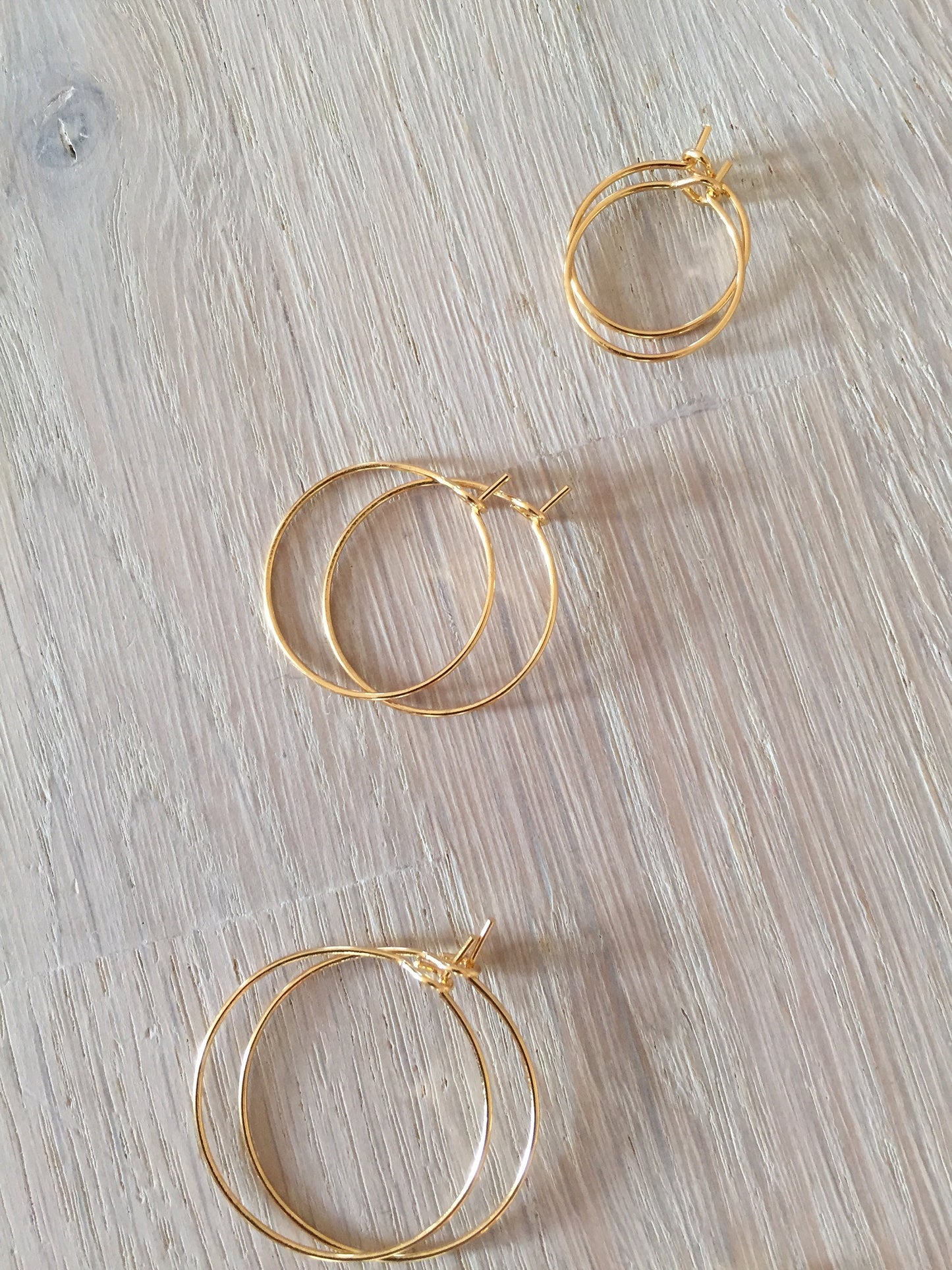 CRÉOLES 15 mm Plaqué Or 24K 1 micron hoops, anneaux dorés, paire boucles d’oreilles