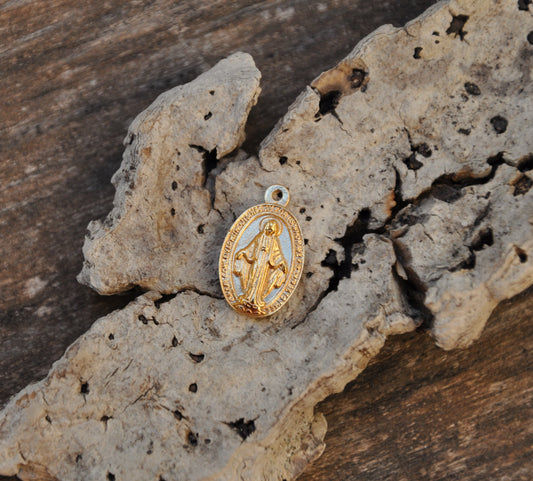 Pendentif, Médaille Vierge GM, Madone en plaqué or pour chapelet ou créations de bijoux 16 mm