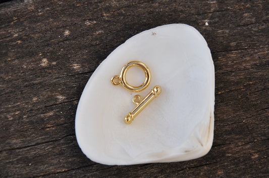 Fermoir "T", fermoir T 13 mm en plaqué or 24 K plaquage 3 microns, Fermoir toggle