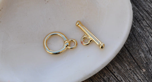 Fermoir "T", fermoir T 11 mm en plaqué or 22 K plaquage 3 microns, Fermoir toggle