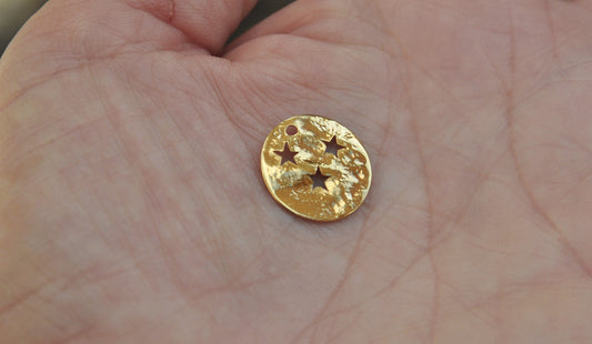 Médaille Martelé, cercle, disque, pastille 15 mm 1 trou Plaqué Or