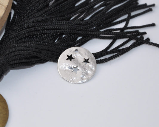 Médaille Martelé étoile, cercle, disque, pastille 15 mm 1 trou plaqué Argent 925
