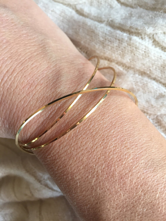 Bracelet Jonc Anneau carré plat 65 mm , cercle plaqué or 24K Diamètre 65 mm