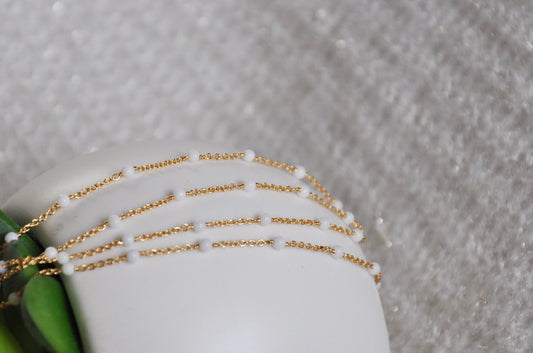 22K Chaîne maille 1,2 mm et perles Agate naturelle 2 mm plaqué or 100% français