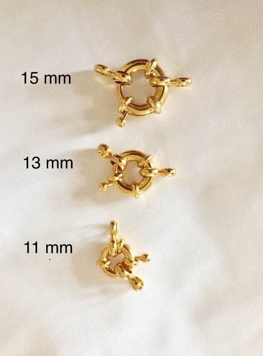 Fermoir Bouée 15mm 1 anneau en plaqué or 24 K doré à l'or fin, plaquage français
