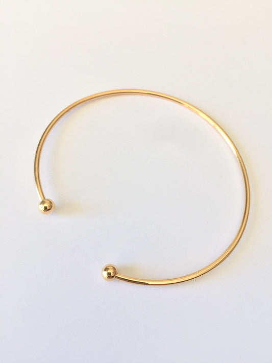 Jonc 2 boules 60 mm , bracelet cercle rigide plaqué or 24K