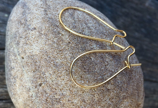 2 Crochets d'Oreilles longues dormeuses 25 x 12 mm en Plaqué or 24 carats