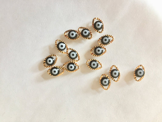 Œil Noir en plaqué or ciselé double face 8 mm, porte bonheur, protection mauvais œil,