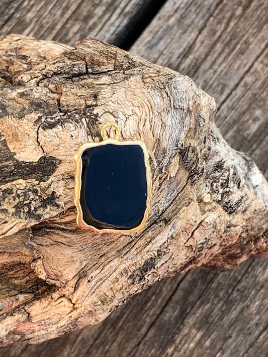 Slice Pendentif Onyx Africaine ‘AA’ naturelle et Vermeil 11 x 13 mm