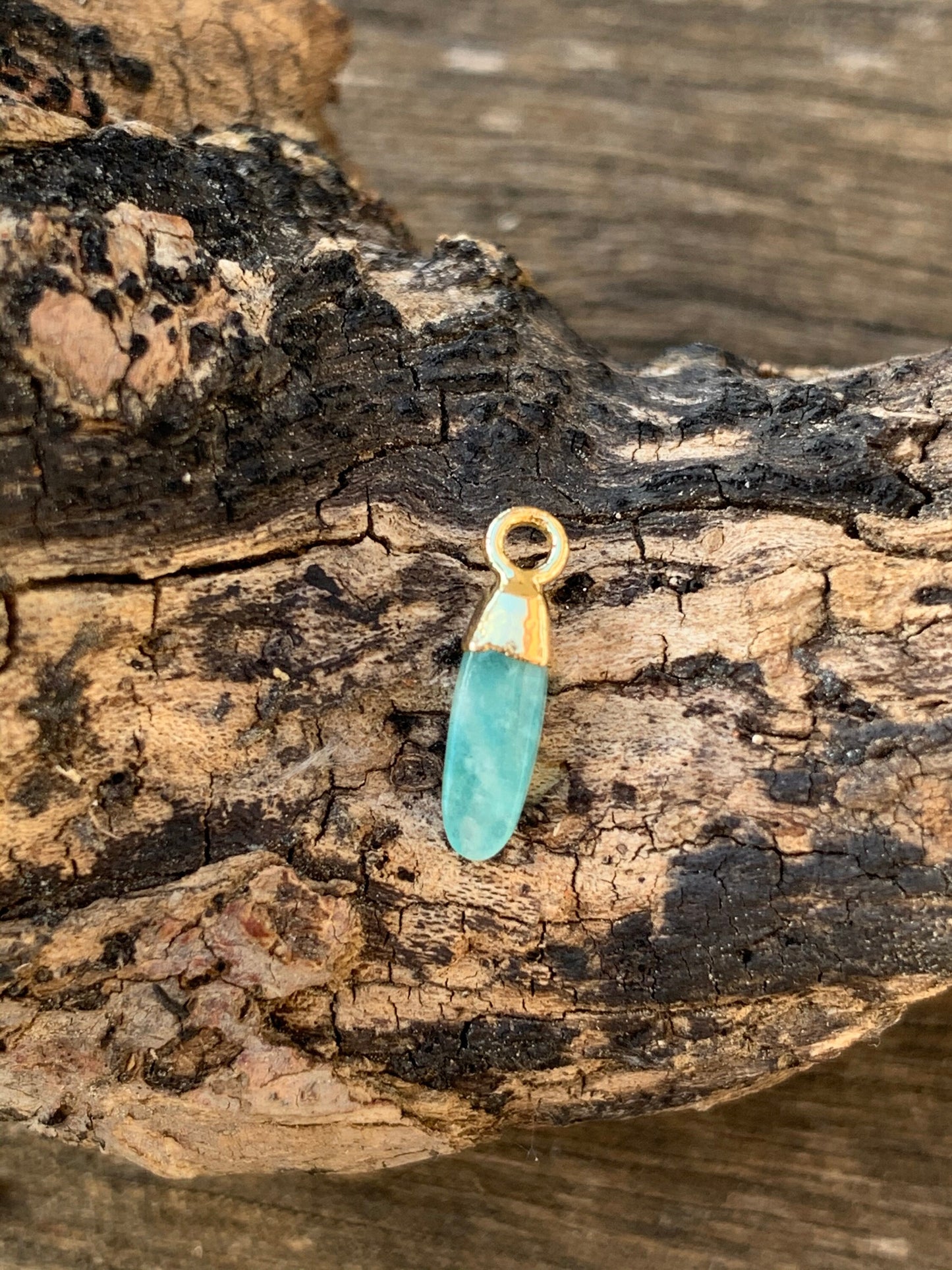 Pendentif "Plume" pointe Amazonite naturelle et vermeil 18K 3 x 10 mm