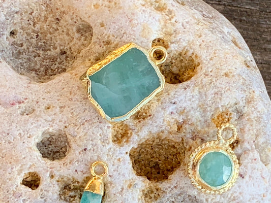 Slice Pendentif Amazonite ‘AA’ naturelle et Vermeil 11 x 13 mm