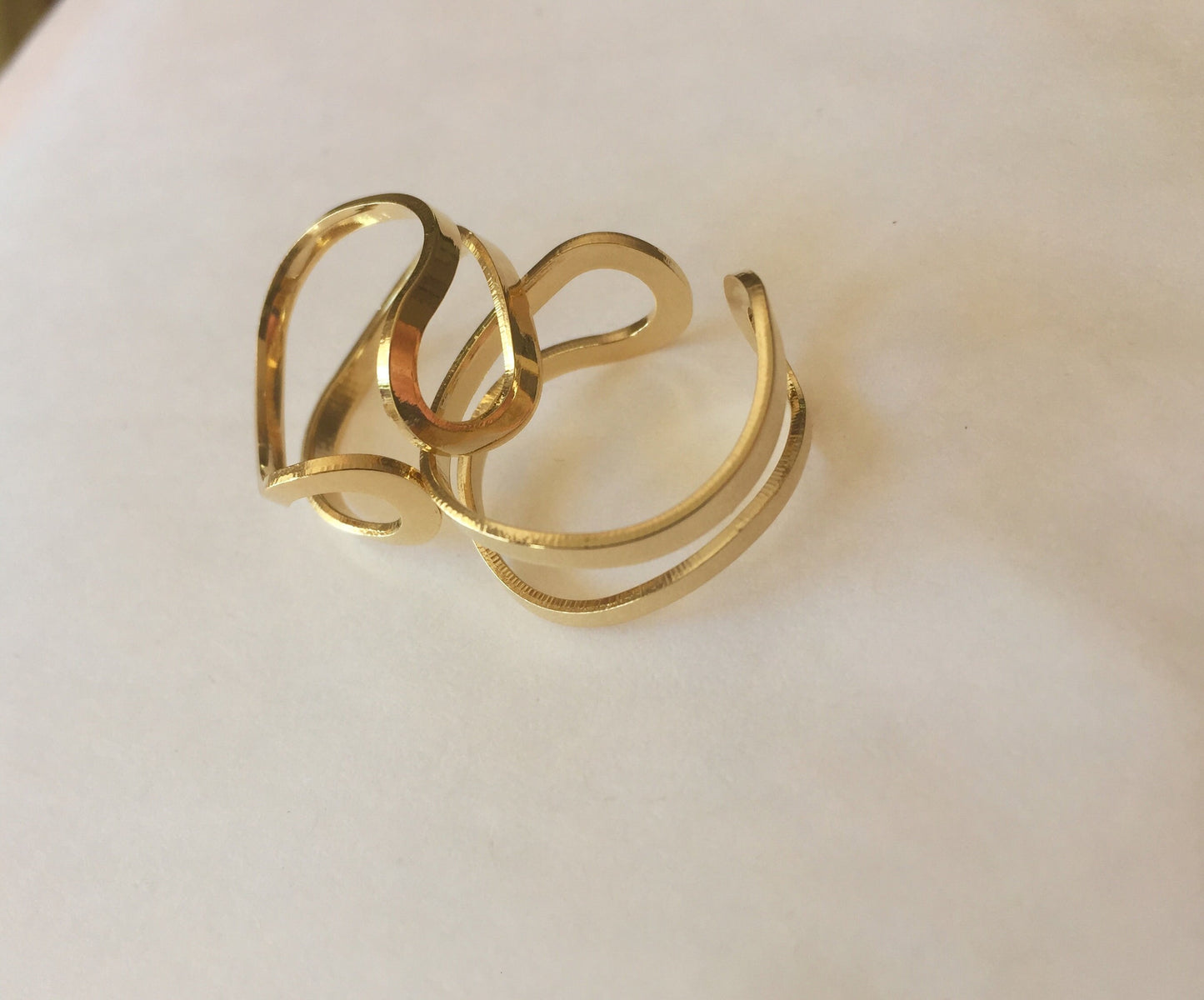 Bague "Nina" plaqué or 24 K 21 mm, ajustable, ne ternit pas, idéale cadeau