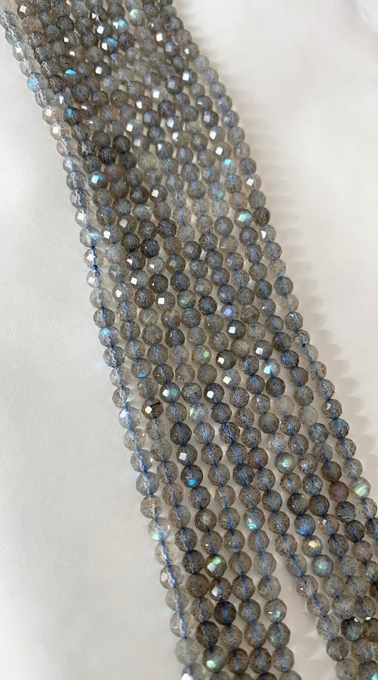 10 perles 3,2/3,3mm Labradorite facettée naturelle 3,3 mm, 10 perles Labradorite facettes gemme naturelle, grise flashs bleus