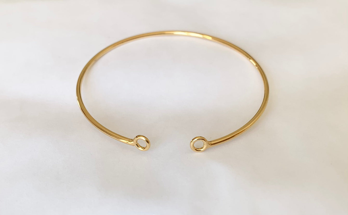 Jonc 2 anneaux 57 mm, bracelet cercle rigide plaqué or 24K, manchette fine