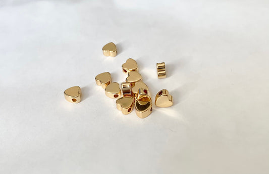2 Perles cœurs 5mm dorés à l’or fin, petites perles intercalaires coeur créations de bijoux 5mm