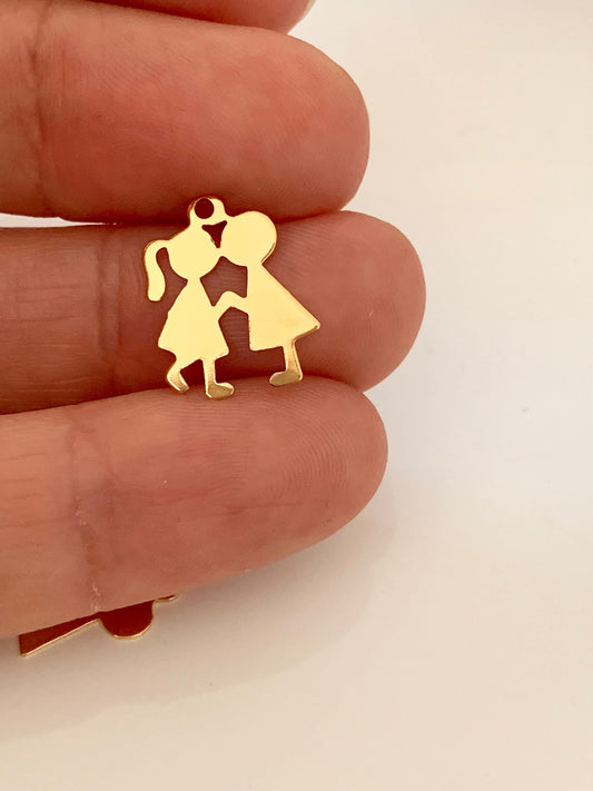 Pendentif Couple amoureux 15x12mm Romantique doré à l’or fin 24 carat