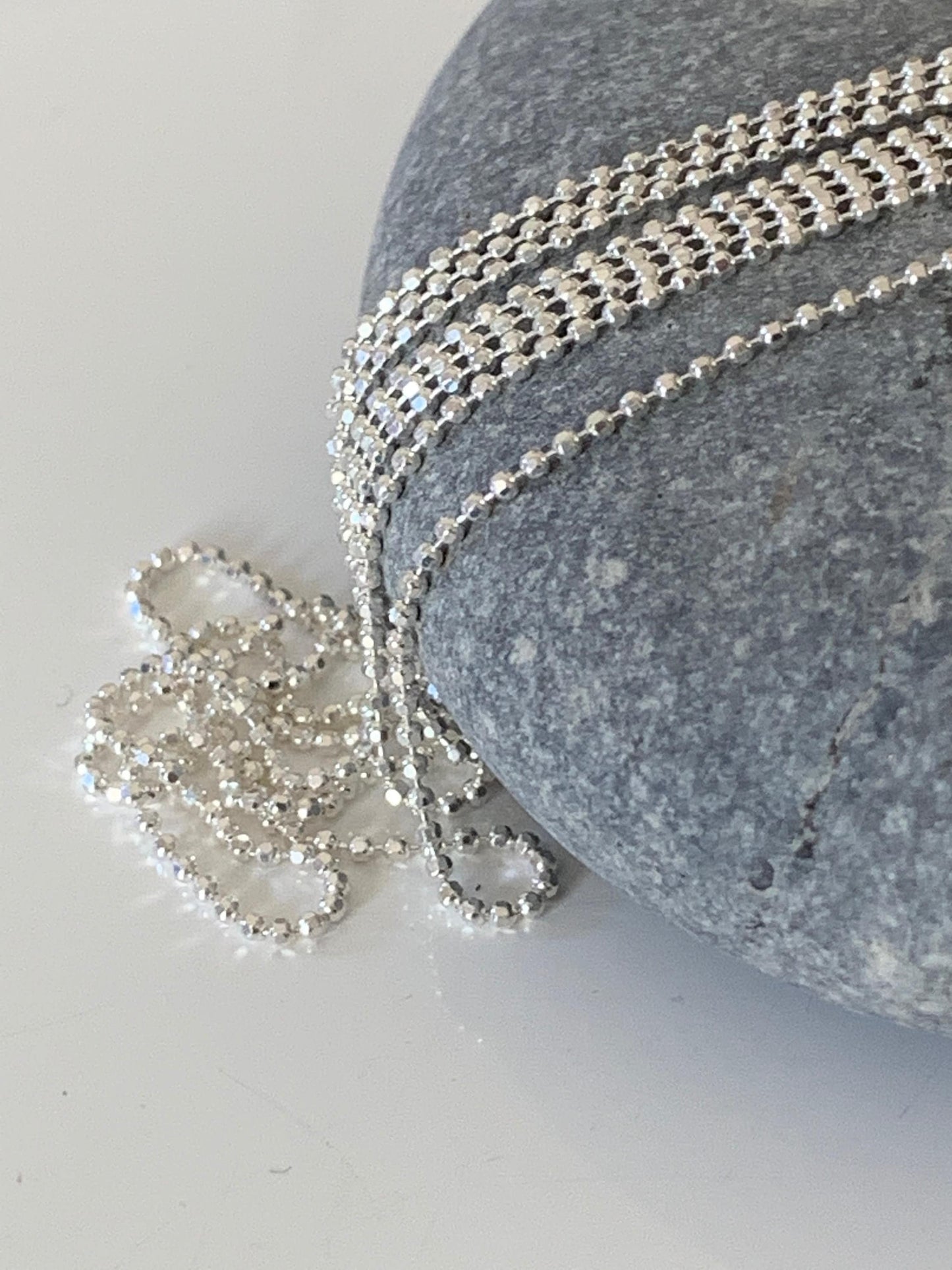 Chaîne boules facettées en argent 925 véritable 1mm, Morceau de chaîne bille diamantée en argent pur 925/1000