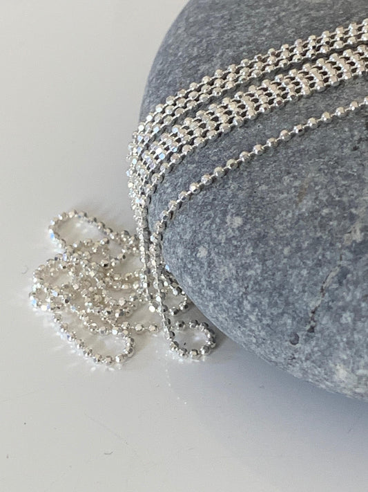 Chaîne boules facettées en argent 925 véritable 1mm, Morceau de chaîne bille diamantée en argent pur 925/1000