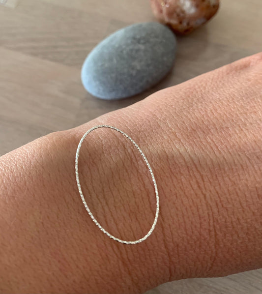 Anneau ovale diamantée en argent véritable 34x22mm, anneau soudé en argent pur 925/1000