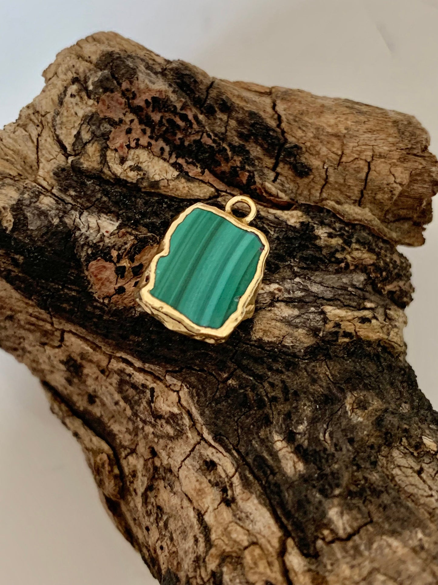 Slice Pendentif Malachite ‘A’ naturelle et Vermeil 9 x 10/11 mm
