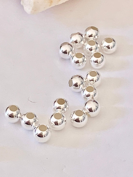 Par lot de 10 Perles lisses 3 mm trou 1,2mm argent massif 925/1000