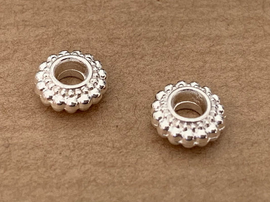 2 Intercalaires rondelles Ethnique 7mm, plaqué argent, perles rondelles pour bijoux, plaquage français
