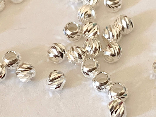 10 Perles ciselées 3 mm trou 1,4mm argent massif 925/1000, perles d’espacements argent