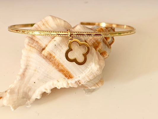 Bracelet jonc taillé 65mm réglable, manchette fine plaqué or 24 carats