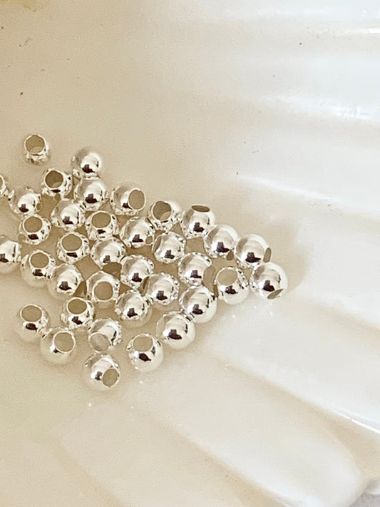 Par lot de 10 Perles lisses 2,5 mm trou 1,2mm argent massif 925/1000