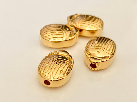 Scarabée 14x10mm doré, connecteur scarabée bombé plaqué or 24 carats