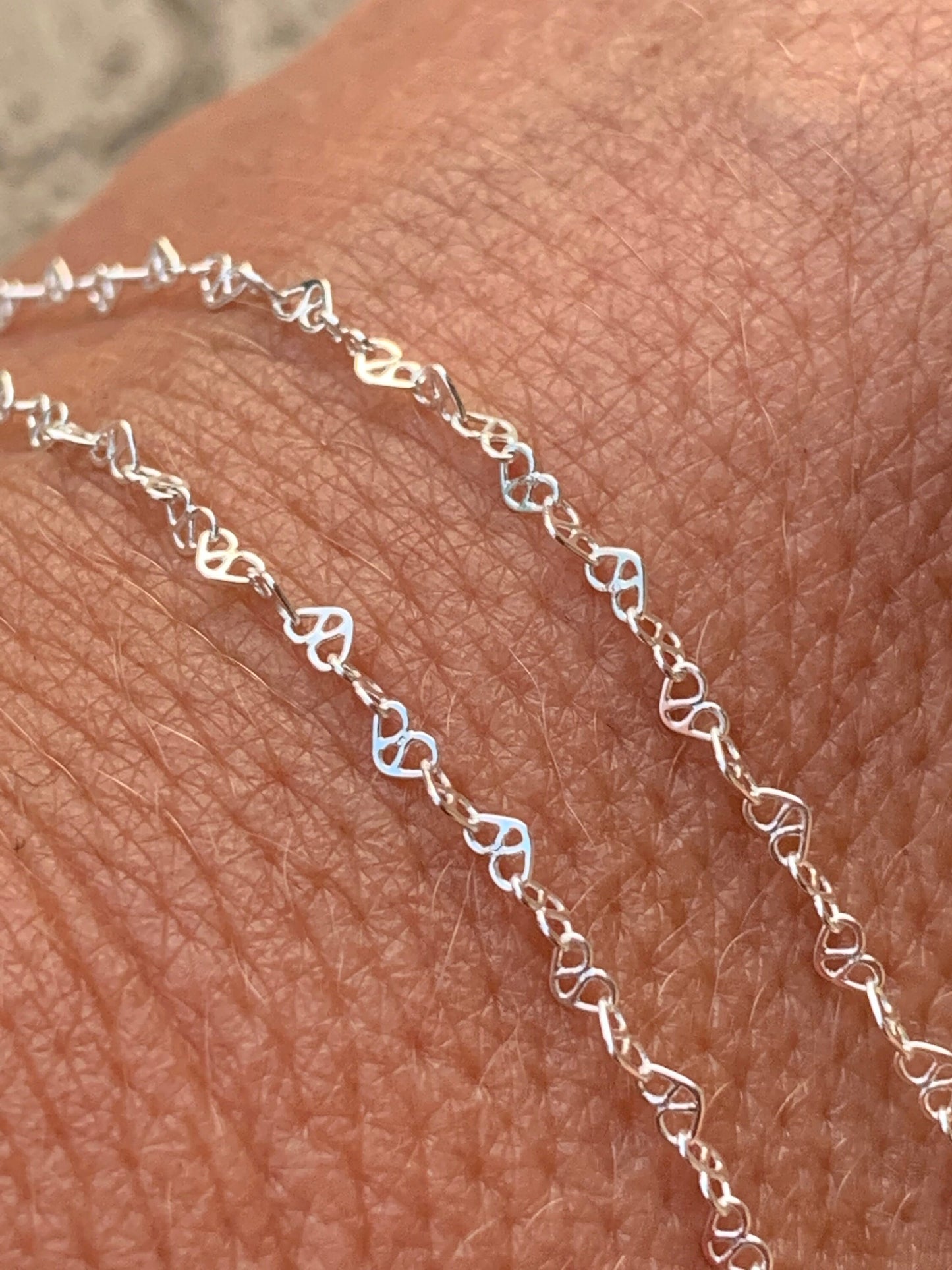 50 cm Chaîne Coeurs 2x3 mm plaqué Argent 925, morceau de chaine à la coupe, fabrication de bijoux